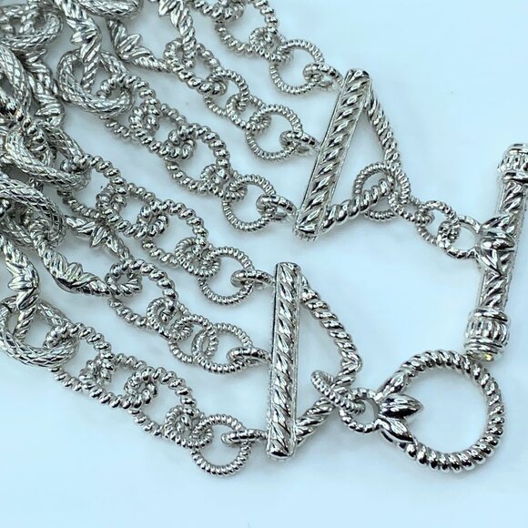 Judith Ripka Sterling Silver Triple 3 Strand Oval Link CZ Toggle bracelet JR8834 - Picture 5 of 8